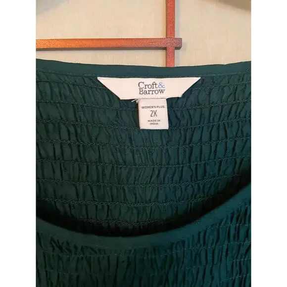 Croft & Barrow 2X Plus Green Long Sleeve Midi Dress NWT Modest Casual - Picture 3 of 8